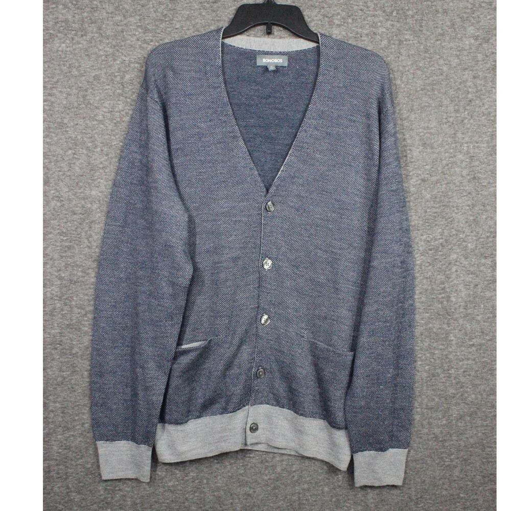 Bonobos Cardigan XL Blue Gray Stretch Extra Fine Merino Wool Button Pockets NEW